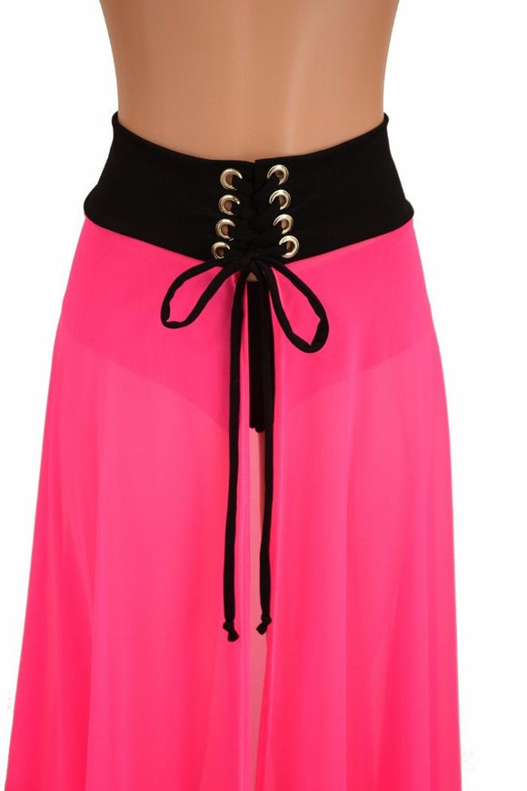 Pink Mesh Lace Up Front Skirt - Coquetry Clothing