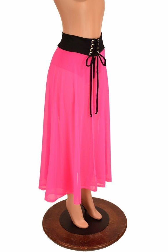 Pink Mesh Lace Up Front Skirt - Coquetry Clothing