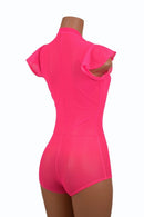 Pink Mesh Plunging V Neck Romper - Coquetry Clothing