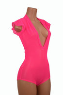 Pink Mesh Plunging V Neck Romper - Coquetry Clothing