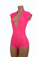 Pink Mesh Plunging V Neck Romper - Coquetry Clothing