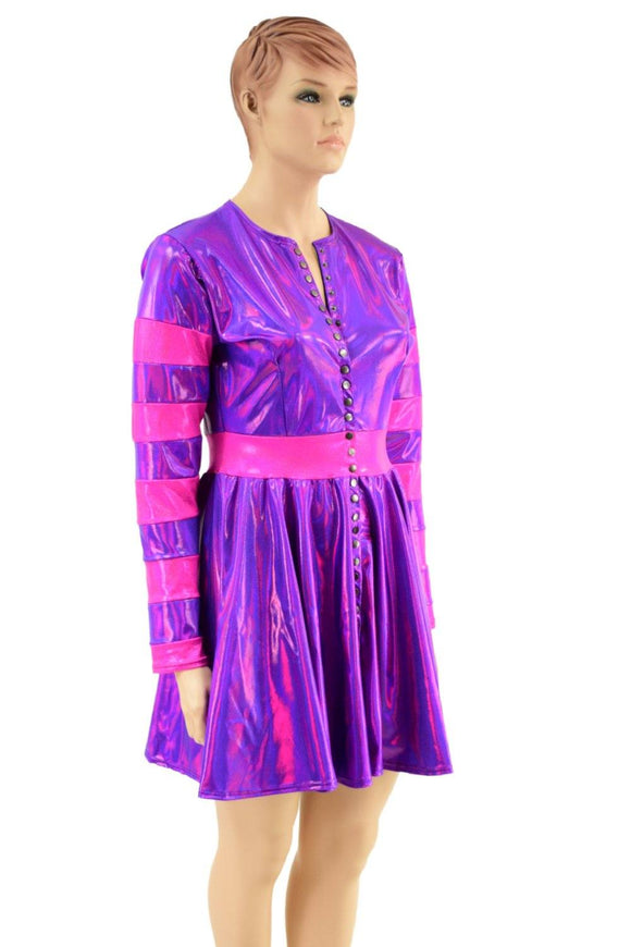 Pink & Purple Snap Front Breakaway Skater Dress - Coquetry Clothing