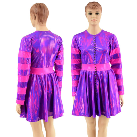 Pink & Purple Snap Front Breakaway Skater Dress - Coquetry Clothing