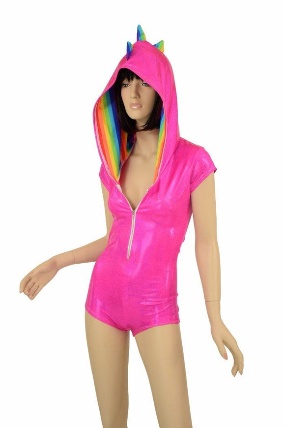 Pink & Rainbow Dragon Hoodie Romper - Coquetry Clothing