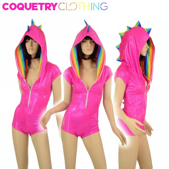 Pink & Rainbow Dragon Hoodie Romper - Coquetry Clothing
