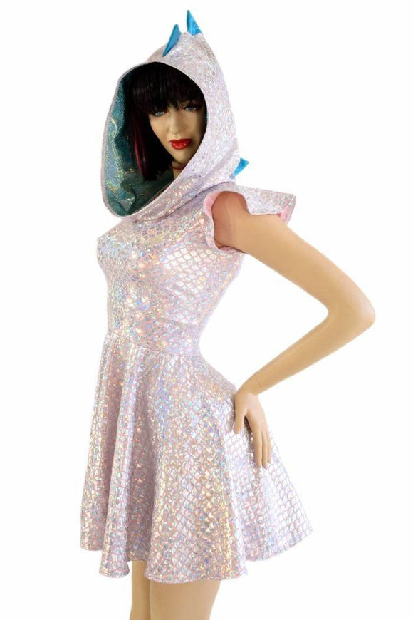Pink & Silver Dragon Hoodie Skater Dress - Coquetry Clothing