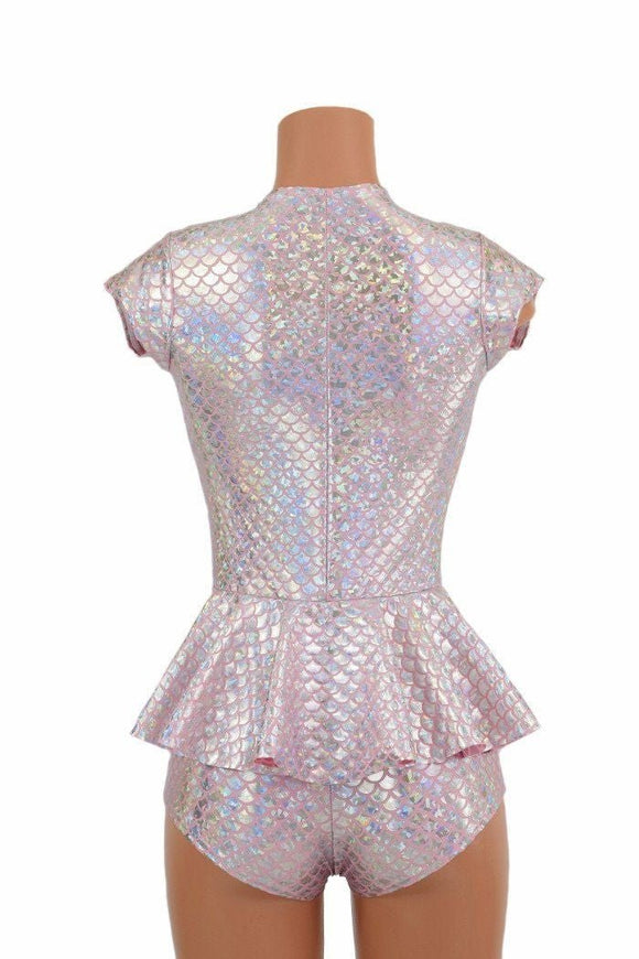 Pink & Silver Scale Ruffle Rump Romper - Coquetry Clothing