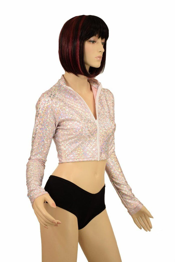 Pink & Silver Scale Zippered Crop Top - Coquetry Clothing