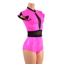 Pink Sparkly Jewel and Mesh Romper with Inset Keyhole Neckline - Coquetry Clothing