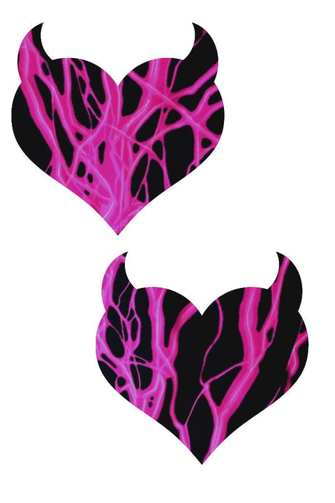 Neon Pink Lightning Devil Heart Pasties - Coquetry Clothing