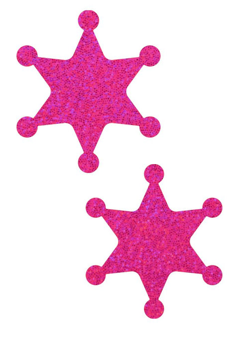 Pink Sparkly Jewel Sheriff Star Pasties - Coquetry Clothing