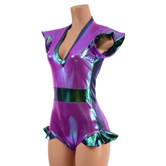 Plumeria and Scarab Flip Sleeve Paneled Romper - Coquetry Clothing