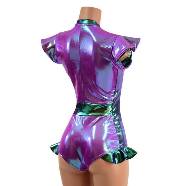 Plumeria and Scarab Flip Sleeve Paneled Romper - 4