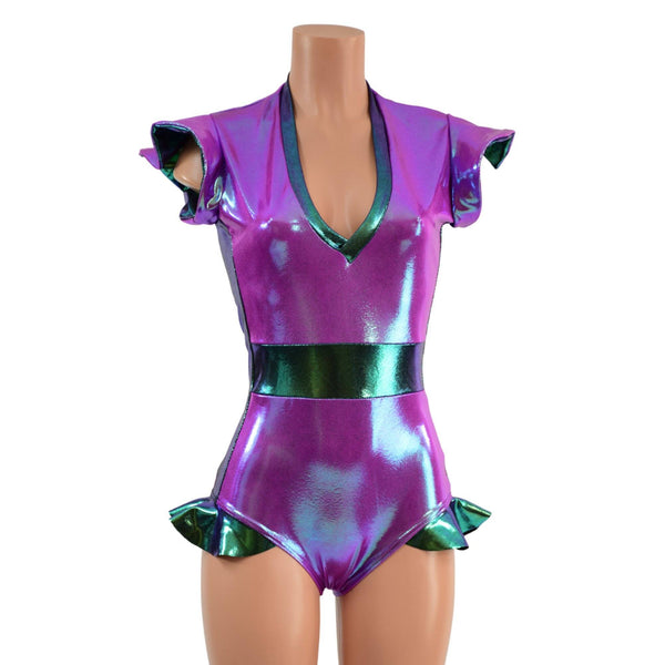 Plumeria and Scarab Flip Sleeve Paneled Romper - 2