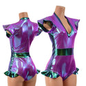Plumeria and Scarab Flip Sleeve Paneled Romper - 1