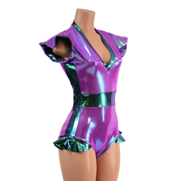Plumeria and Scarab Flip Sleeve Paneled Romper - 3
