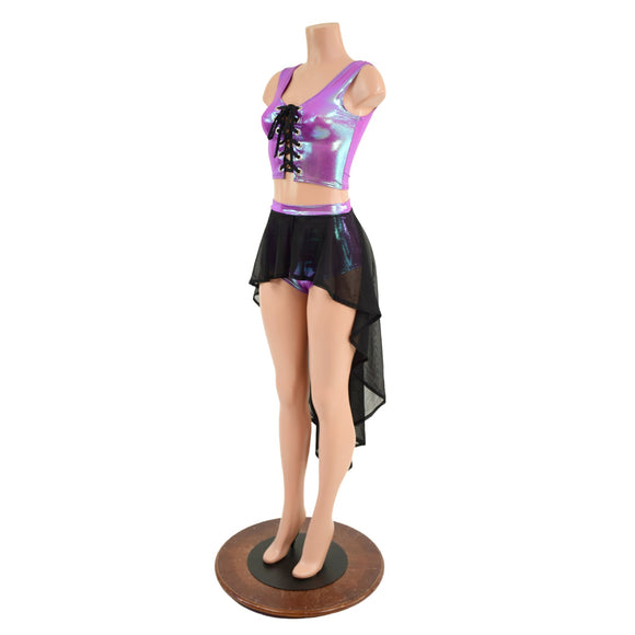 Plumeria Laceup Set with Mesh Hi Lo Overskirt - Coquetry Clothing