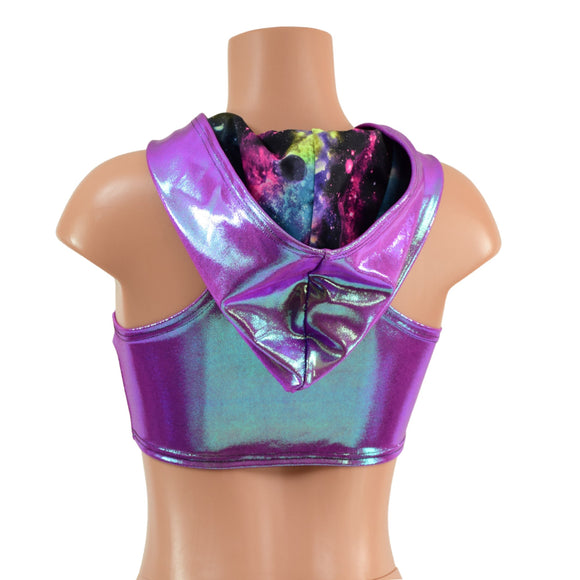 Plumeria Mini Crop with Racerback, Bodice Zipper and Hood - Coquetry Clothing