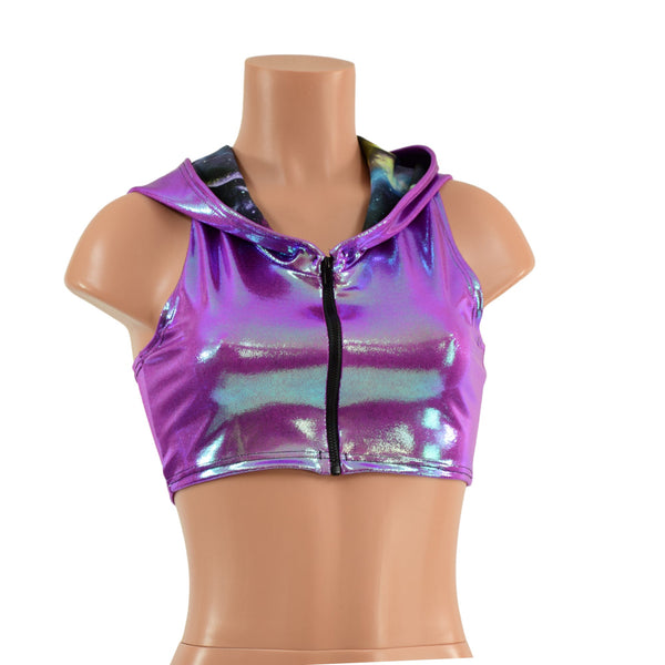 Plumeria Mini Crop with Racerback, Bodice Zipper and Hood - 1