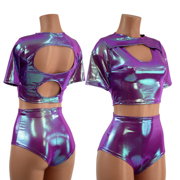 Plumeria Nirvana Top and High Waist Siren Shorts Set - Coquetry Clothing