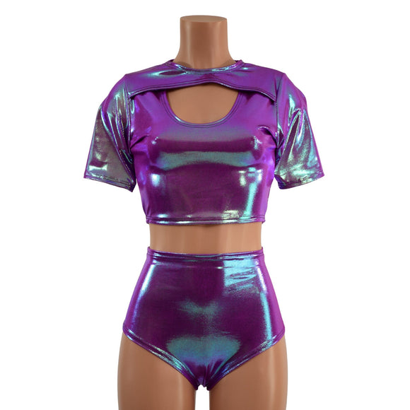 Plumeria Nirvana Top and High Waist Siren Shorts Set - Coquetry Clothing