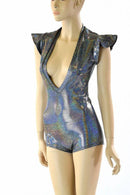 Plunging V Neck Romper with Flip Sleeves - Coquetry Clothing