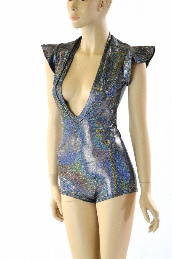 Plunging V Neck Romper with Flip Sleeves - Coquetry Clothing