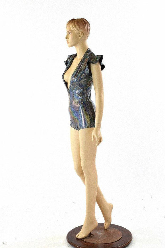 Plunging V Neck Romper with Flip Sleeves - Coquetry Clothing