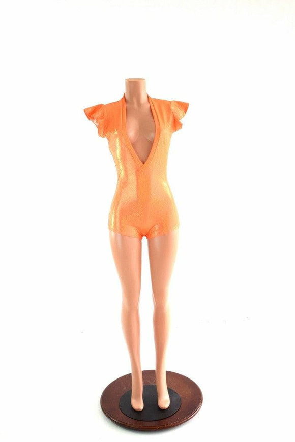 Plunging V Neck Romper with Flip Sleeves - Coquetry Clothing