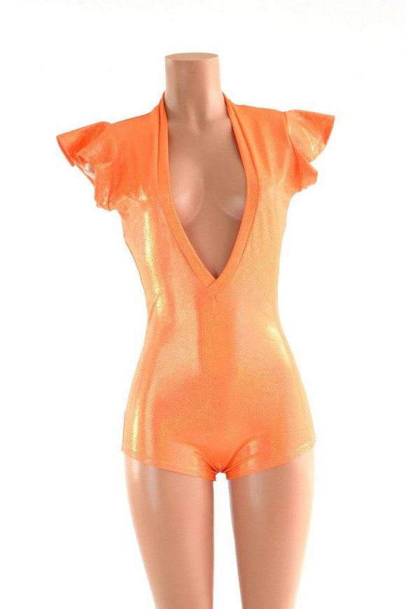 Plunging V Neck Romper with Flip Sleeves - Coquetry Clothing