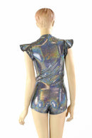 Plunging V Neck Romper with Flip Sleeves - Coquetry Clothing