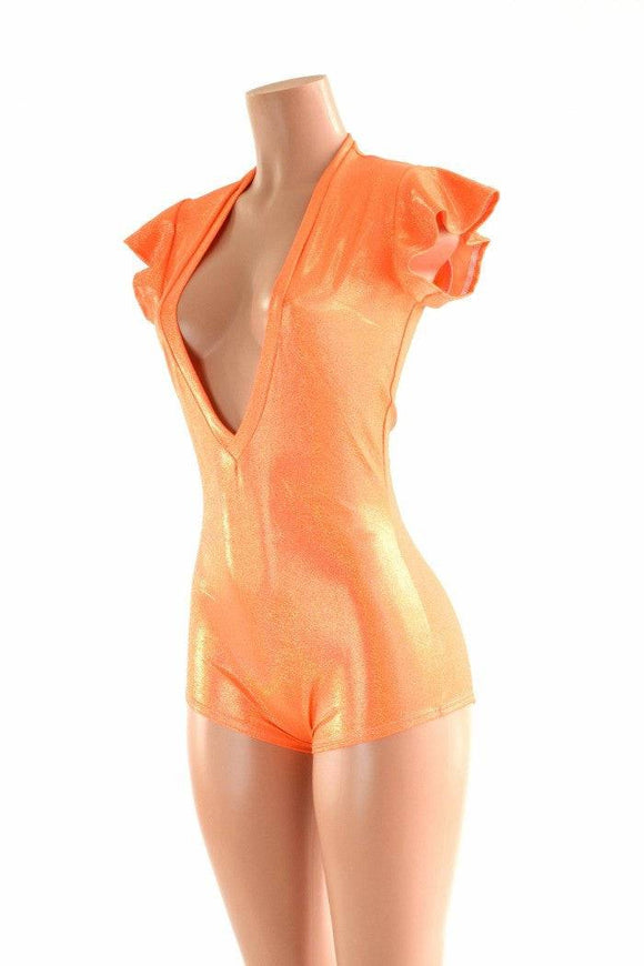 Plunging V Neck Romper with Flip Sleeves - Coquetry Clothing