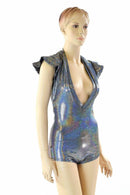 Plunging V Neck Romper with Flip Sleeves - Coquetry Clothing