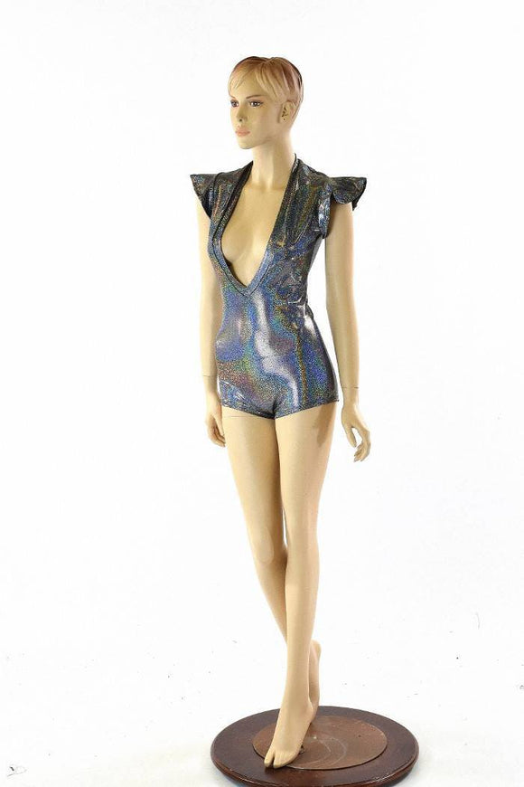 Plunging V Neck Romper with Flip Sleeves - Coquetry Clothing