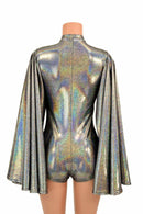 Plunging V Neck Silver Holographic Romper - Coquetry Clothing