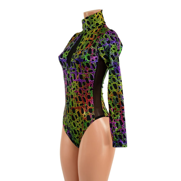 Poisonous Romper with Brazilian Cut Leg, Mesh Side Panels and Inset Keyhole - Coquetry Clothing