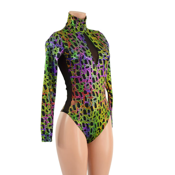Poisonous Romper with Brazilian Cut Leg, Mesh Side Panels and Inset Keyhole - Coquetry Clothing