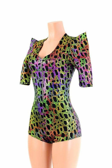 Poisonous Sharp Shoulder Zipper Romper - Coquetry Clothing