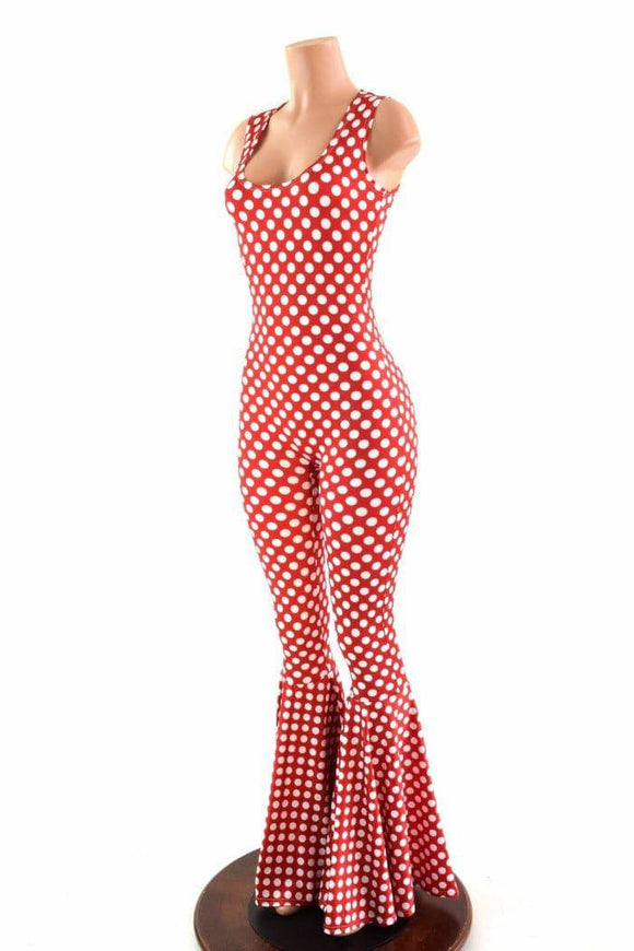 Polka Dot Bell Bottom Flare Catsuit - Coquetry Clothing