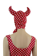 Polka Dot Devil Bonnet, Ruffle Gloves, and Bodycon Tank Dress Set - Coquetry Clothing