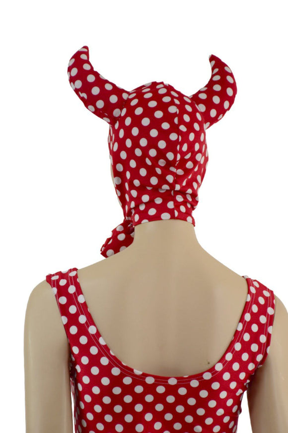 Polka Dot Devil Bonnet, Ruffle Gloves, and Bodycon Tank Dress Set - Coquetry Clothing