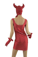 Polka Dot Devil Bonnet, Ruffle Gloves, and Bodycon Tank Dress Set - Coquetry Clothing