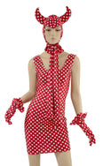 Polka Dot Devil Bonnet, Ruffle Gloves, and Bodycon Tank Dress Set - 2