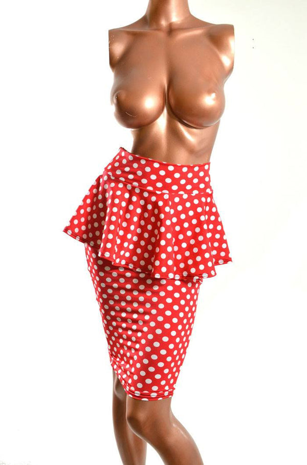 Polka Dot Peplum Wiggle Skirt - 5