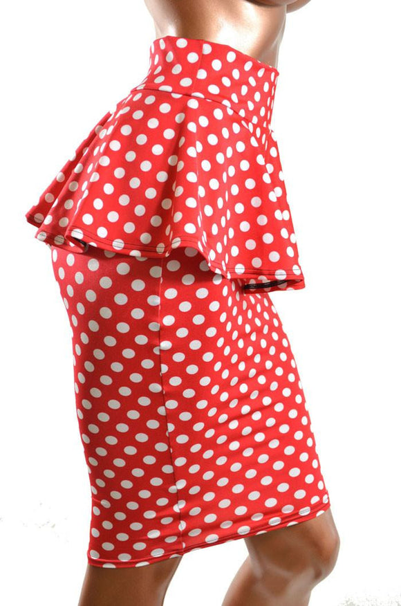 Polka Dot Peplum Wiggle Skirt - Coquetry Clothing