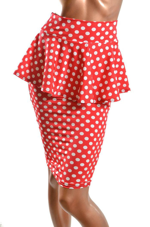 Polka Dot Peplum Wiggle Skirt - Coquetry Clothing