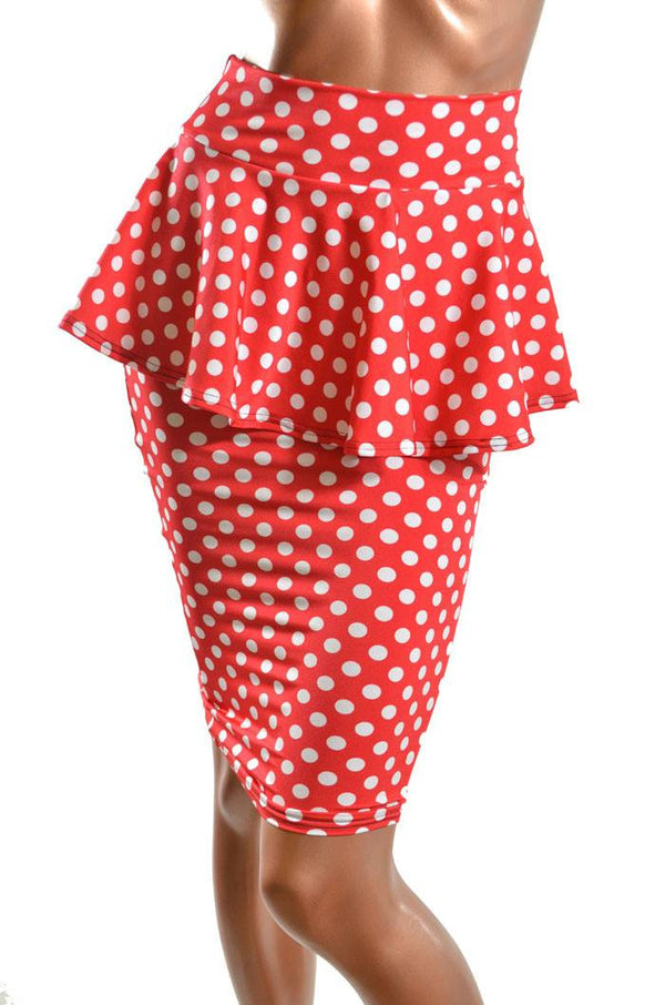 Polka Dot Peplum Wiggle Skirt - 2