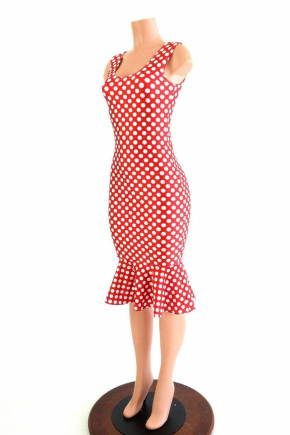 Polka Dot Ruffled Tank Wiggle Dress - Coquetry Clothing