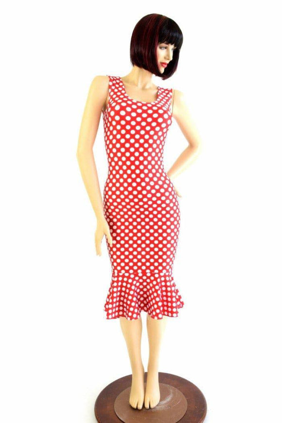 Polka Dot Ruffled Tank Wiggle Dress - Coquetry Clothing