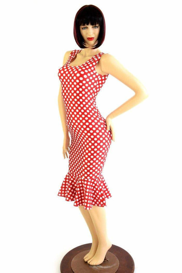 Polka Dot Ruffled Tank Wiggle Dress - 7